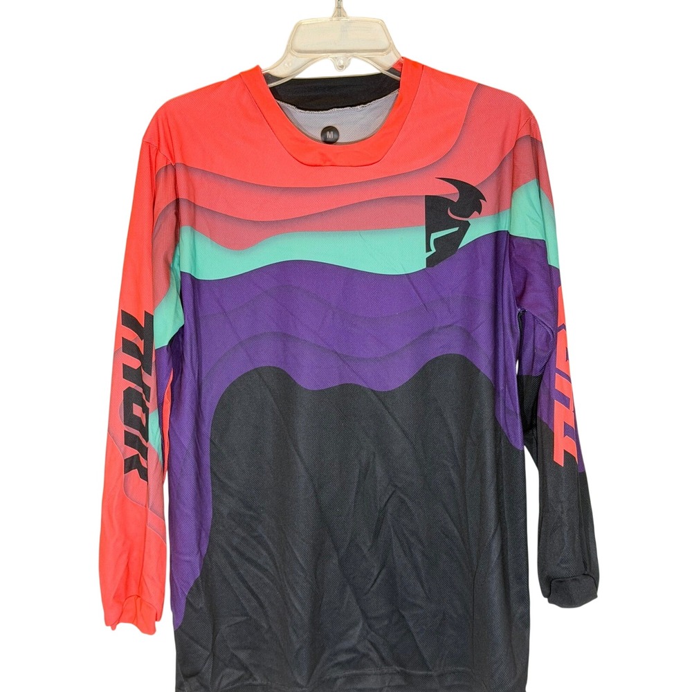 Thor Mens Motocross Jersey Medium Long Sleeve Multicolor Wave MX ATV MTB Shirt